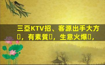 三亞KTV招、客源出手大方，有素質，生意火爆，